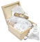 Set De Regalo De Bautizo Con Cucharita De Plata Con Ámbar Y Zapatitos En Caja De Madera