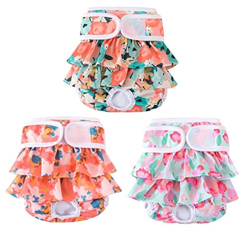 Washable Dog Diapers Female 3 Pack Reusable Highly Absorbent Doggie Diaper, Flexible Doggy Diaper Female Durable Leak-Proof Diapers for Dog Period Heat Incontinence Potty Training, XS