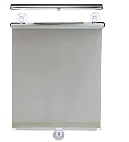 KGUDYS Blackout roller blinds with suction cups,UV resistant roller blinds,indoor sun protection roller shades,temporary blinds for windows and doors,with suction cup attachment,Grey-75x125cm/29x49in