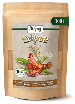 Biojoy BIO Galgant Pulver, Galgantwurzel schonend gemahlen, 100 g | Galgant Gewürz aus Indonesien, unbehandelt, Alpinia galanga L.