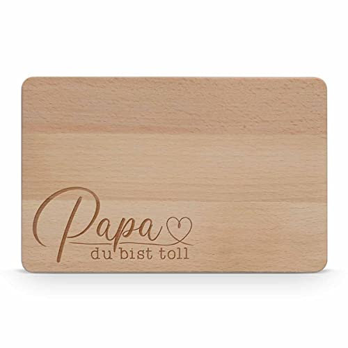 Papa Brettchen aus Holz mit Gravur - Frühstücksbrett personalisiert als Vatertagsgeschenk für den besten Papa - Graviertes Holzbrett - Geschenkidee Vatertag