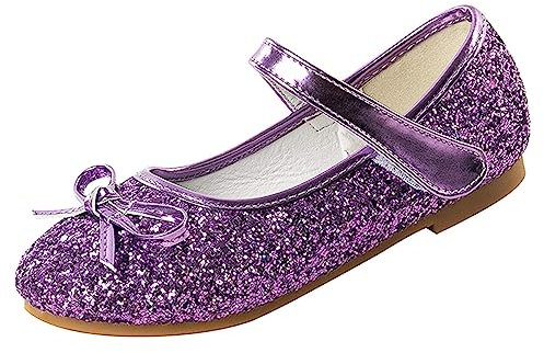 YUKQEYLE Scarpe da Principessa Bambina Brillantini Ballerine da Bambine Mary Jane Flats Scarpe da Sposa Eleganti Ragazze Partito （Viola-33 EU）