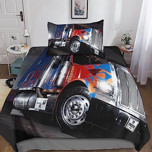 TransformatorenBettwäsche-Set 3D Marvel Optimus Prime Bumblebee Print Dreiteiliger Bettbezug Set Microfaser Kissenbezug 2teilig Mit Reißveschluss, Weiche Bequemer Single(135x200cm)
