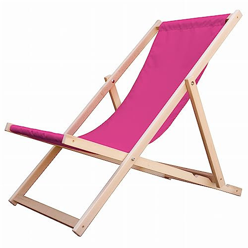 Chaise longue de jardin en bois dur réglable facile à plier pour jardin, balcon, plage, chaises pliantes traditionnelles en bois naturel (rose)