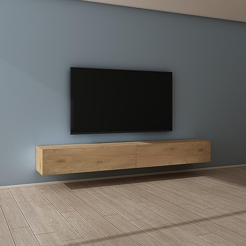 Mai & Mai Mueble de TV de Pared 240x40,2x30 cm – Mesa para Televisor con Tirador Oculto y Cierre Suave, Acabado Núcleo de Roble, Mueble de Salón Moderno, Modelo TV02