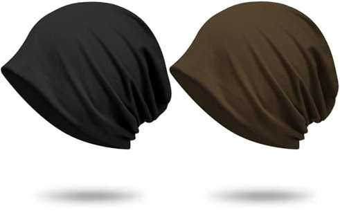 XURIGOX Baumwoll-Beanie-Mützen für Damen, dehnbare Totenkopfkappe, Helmfutter, leichte Mütze, Übergröße/Schwarz+Olive, Einheitsgr��e