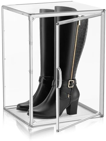 XX-Large Acrylic Display Case, Boot Boxes for Tall Boots Size 15, Large Sneaker Acrylic Shoe Box, Sturdy Storage Boxes for Collectibles Clear Plastic Stackable Handbag Organizer with Magnetic Lids
