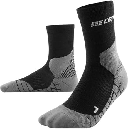 CEP - HIKING LIGHT MERINO MID CUT SOCKS REDESIGN für Herren | Bessere Stabilität dank Wandersocken mit Kompression | Trekkingsocken für leichte Beine in schwarz | Größe IV | L
