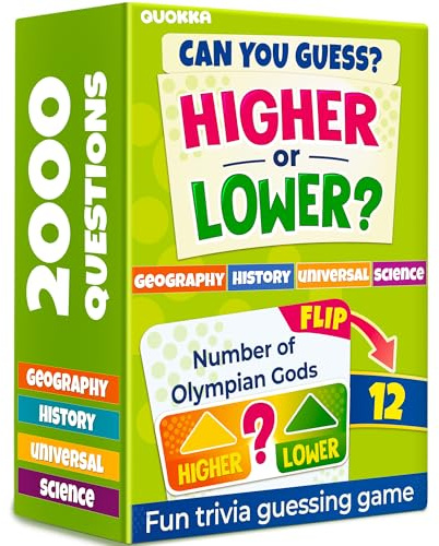 Quokka Card Games For Kids, Adults and Families - Party Family Games | 4xSet Higher or Lower Family Board Games - Fun Travel Games for Adults - Challenge Quiz Cards in History, Science, Geography
