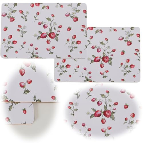 LS-LebenStil 2X Kork Retro Tischset Motiv Erdbeere komplett 40x30cm abwaschbar Rechteck Platzmatte