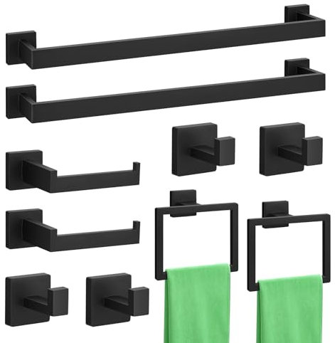 Black Towel Rail, Maypott 10pcs Matte Black Bathroom Accessories Set,16 Inch Bathroom Toilet Toll Holder, Stainless Steel, Toilet Paper Holder, Towel Racks for Bathroom Wall Mounted