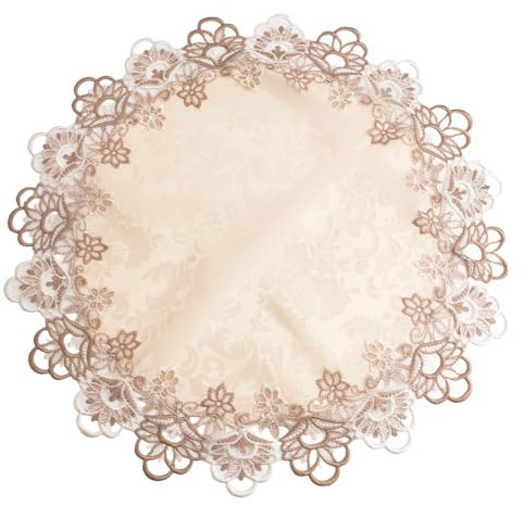 URROMA Runde Tischdecke aus Leinen, mit Spitzenbesatz, Couchtischdekoration, Tischdecke für Esszimmer, Küche, 60 x 60 cm, Beige