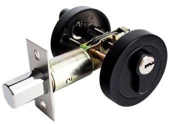 Serrure à pêne dormant monocylindre, en alliage de zinc, serrure de porte ronde moderne invisible avec clés, pêne dormant pour portes d'entrée, de passage (noir)