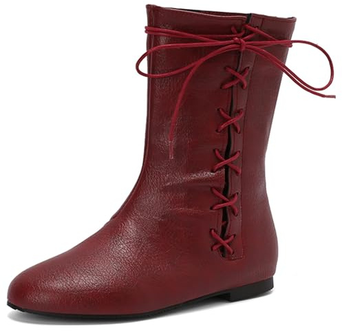 Cozivwaiy Stivali bassi da donna, vintage, con lacci, comodi, punta rotonda, stivali da pirata, stivali da pirata, medievali, rinascimentali, piatti vittoriani, Porpora., 37 EU