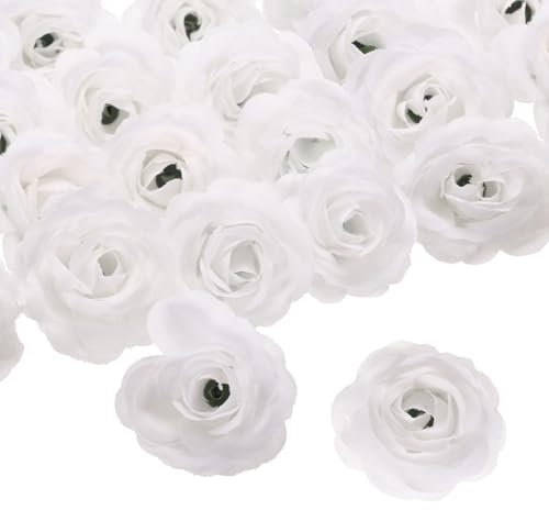 sourcing map 50pcs Artificial Rose Flower Heads,1.2 Silk Fake Roses Heads Mini Roses Artificial Flowers Bulk for DIY Wedding Bouquets Centerpieces Party Home Decorations, White