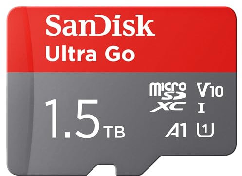 SanDisk Ultra Go micro SDXC card + SD adapter 1.5TB (For Android Smartphones and Tablets, Memory card up to 150 MB/s, Full HD Video, V10, A1 Faster App Performance, UHS-I, Class 10, U1) For Amazon