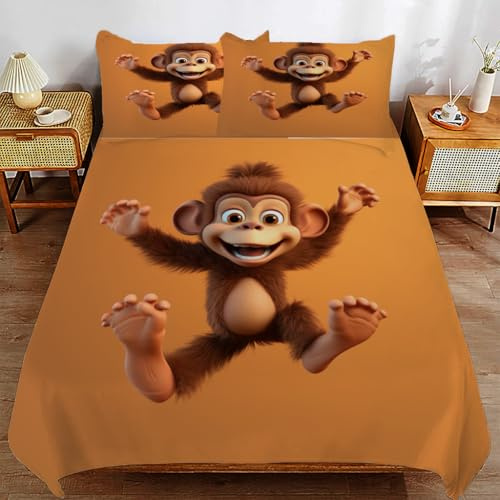 ZHDEDSP Kinderbettwäsche Set mit 3D Affenmotiv, Bettwäsche 220x240 cm, Mikrofaser, Kissenbezug 80x80 cm