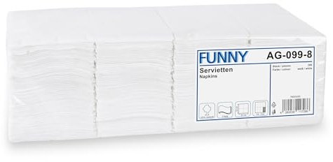 Funny Tafelserviette 200 Stück | 3 lagig, hochweiß 33 x 33 cm 1/8 Falz | Ideale Serviette für Kantine, Café, Restaurant, Imbiss, Events oder Catering
