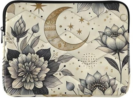 Laptop Sleeve Floral with Moons and Stars Shockproof Protective Notebook Case Thin Computer Carrying Bag, 15-15.6 Inch