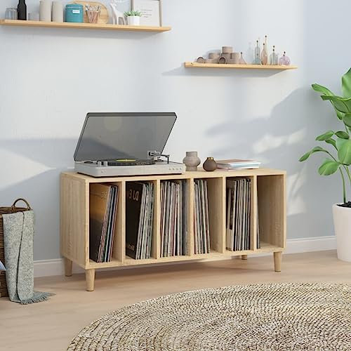prissent Mobile Porta Dischi Rovere Sonoma 100x38x48cm Legno Multistrato Mobile Porta CD Scaffale Porta CD Scaffale Legno Porta Dischi Vinile Mobiletto Multiuso Credenza Soggiorno Mobiletto TV