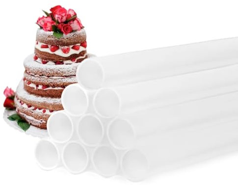 WUSJCOF 10 Piezas Varillas de Plástico Soporte para Tartas Reutilizable Tacos de Cortables Pasadores Hacer Pastel Palito Tarta Pastel para Uso en Construcción y Apilamiento en Capas