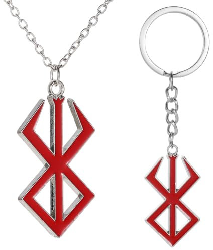 XUZOPIM Berserk Kette Berserk Symbol Necklace The Mad Warrior Of Norse Viking Mythology Key Chain Fashion Jewellery (2Pcs) Rot Zinc No Gemstone, Zinc, No Gemstone