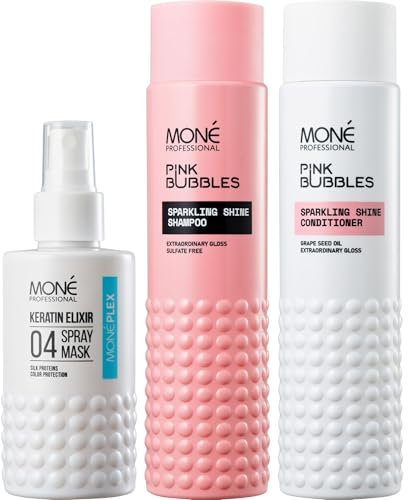 MONÉ Professional Sparkling Shine Shampoo + Conditioner + Pflegespray ohne Ausspülen 10-in-1 mit Hitzeschutz bis 220° (300ml, 300ml, 150ml)