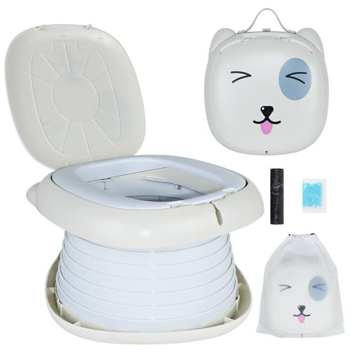 Yeelua Travel Potty for Toddlers, Foldable Portable Potty for Toddlers, Potty Training Toilet Seat with 45pcs Potty Bags Included for Baby Boys Girls Travel, Camping Indoor and Outdoor Use (Grey)