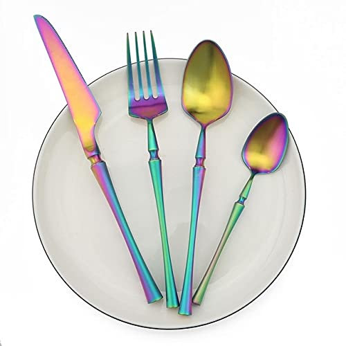 Saretware Set Nuovo set di posate viola in acciaio inossidabile set opaco lucido set di stoviglie nere set da tavolo Accessori per cucina con zuppa di forcelle (colore: viola) (arcobaleno)