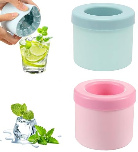Eiswürfelform Silikon, 2 Stück Runde Eiswürfelformen, Leichtes Entformen, 60 Eiswürfel Pro Füllung, Ideal Für Kaltgetränke (Blau & Rosa)