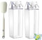 2 Piezas Botella de Agua Transparentes, 1000ml Reutilizable Botella de Agua Transparente, botella de Leche Cuadrada con Cepillo, Botella de Agua Transparente de Gran Capacidad, para Nevera