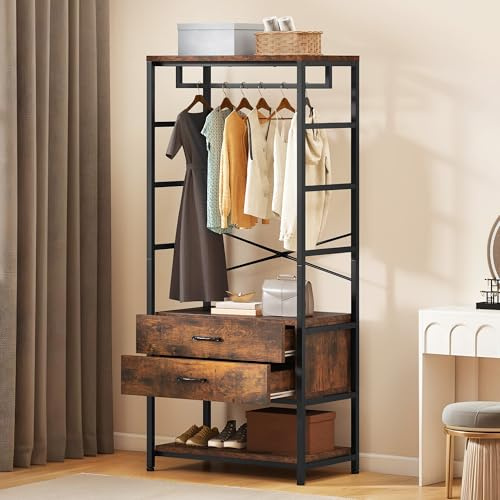 DWVO Coat Stand Rack, Hallway Hall Tree with 2 Wooden Drawers Shoe Storage