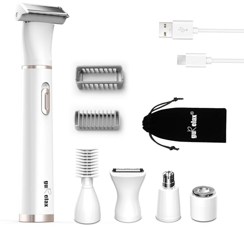 Intimrasierer für Frauen, 5-in-1 Bikinitrimmer Damenrasierer Elektrisch für Intimbereich Achseln Gesicht,Beine und Arme, USB Rasierer Damen mit 5xWasserdichter Trimmerkopf