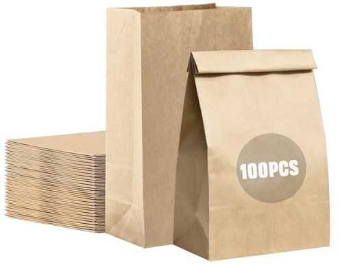 100 Stück Papiertüten, 22 x 12 x 7 cm Kraftpapiertüten Geschenktüten, | Klein DIY Tüten Candy Tüten zum Verpacken von Geschenken, Giveaways, Kindergeburtstag, Hochzeit, Party