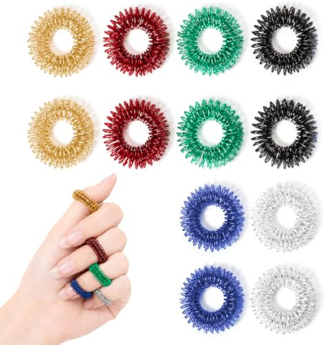 12PCS Acupressure Rings,Sensory Fidget Rings for Kids Spiky Finger Massager | Portable Rolling Massage Acupuncture Ring,for Adults Children Anti Stress Anxiety Relief,Gift for Christmas Party Bag Fillers