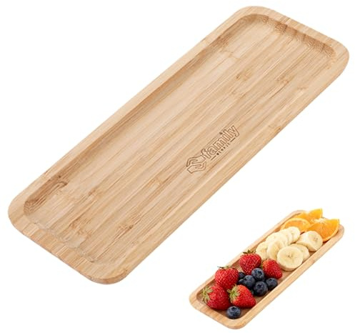 Family Bandeja de Bambú Rectangular 36×15 cm, Ideal para Servir, Cocina y Decoración, Fuende de Bambú para Comedor, Restaurante y Hostelería