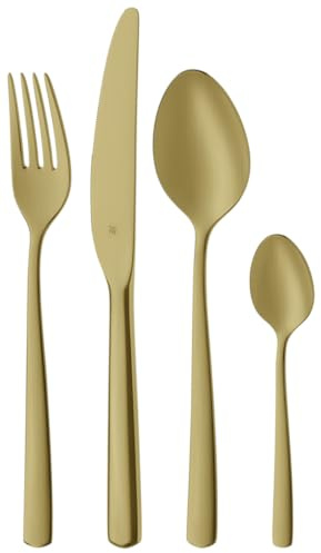 WMF Boston Besteck-Set, 24-teilig für 6 Personen in Champagner Gold, Cromargan hochwertiger Edelstahl mit ergonomisch, geschmiedeten Messern mit Wellenschliff im Besteckkasten