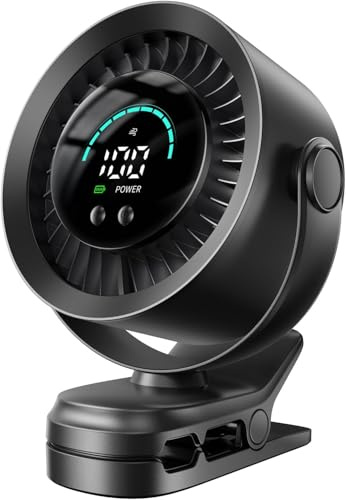 KIMMOO Clip-Ventilator Wiederaufladbar, 100 Stufen USB-Tischventilator mit LED-Display, 360° Rotation & Starker Luftstrom, bis zu 17 Std. Akku-Laufzeit, Kleiner Ventilator für Camping (Schwarz)