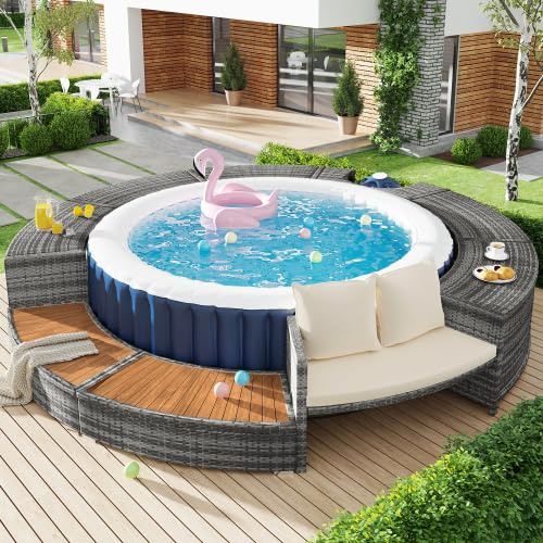 kozamas Rundes Loungeset Gartenmöbel mit Kissen und Stauraum, PE Rattan Lounge Sitzgruppe für Terrasse Poolbereich, Garten Lounge Sofa Set Ø283x55 cm