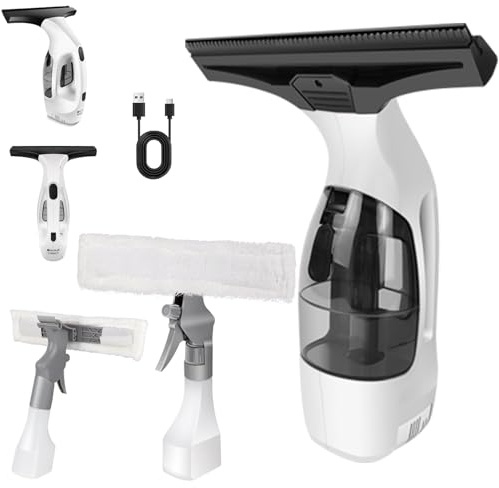 3.8V Rechargeable Window Vac Cordless, Electric Window Vacuum Cleaner with 150ML Tank, 3.5Ah Battery, Spray Bottle with Microfibre Cloth, Squeegee Window Streak-Free Cleaning, Drip & Streak Free