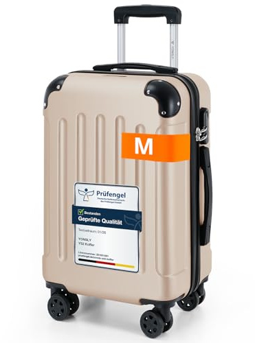 YONSLY Gepäck Suitcase Reisekoffer, Kabinenkoffer, Trolley Rollkoffer Handgepäck, Hartschalenreisekoffer mit 360° Lenkrollen, Zahlenschloss, Mehrstufiger Teleskopgriff (M, Elfenbeinweiß)