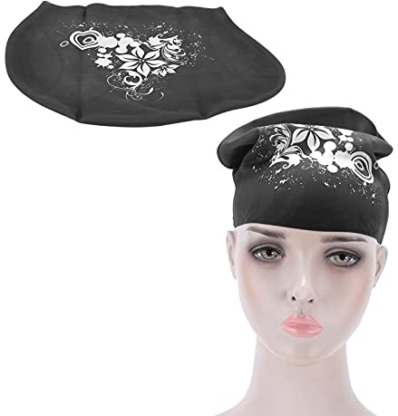 Gorro de natación a Prueba de Agua, impresión Silicona Especial Largo y Corto para Damas, Gorro baño para Piscina, Sombrero, Surf en la Playa, Adultos, protección oídos, Regalos (Black)