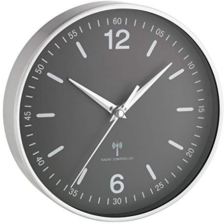 TFA Dostmann Funk-Wanduhr mit Aluminium-Rahmen, Küchenuhr, 60.3503.10, Grau