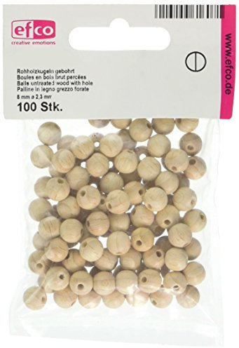 EFCO Unbehandelte Holzperlen, mit 2,3 mm Lochdurchmesser, 8 mm, Braun, 100 Stück