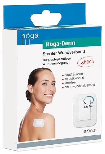 Höga Derm, steriler Wundverband, hautfreundlich, latexfrei und selbstklebend, 53 x 70 mm, 10 Stück, gebrauchsfertiges Pflaster, 2er-Pack