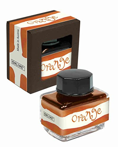 ONLINE Tinte Orange, Tintenglas 15ml, bunte Füllertinte für Kalligrafie, Handlettering, Schreibtinte, Tintenfass für Konverter, Nachfülltinte auf wasserbasis