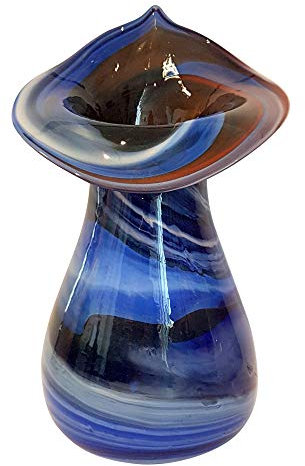 Grand vase en verre en forme de bulbe de verre coloré, Vase en verre pour les fleurs dans la couleur, bleu, beige, blanc, souffle a la bouche, hauteur : environ 35-37 cm conçu et fabriqué par l'Oberstdorfer Glashutte
