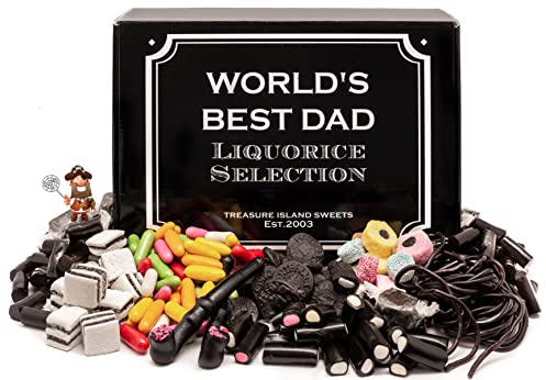 Worlds Best Dad - Retro Liquorice Hamper (Classic Black Hamper With World's Best Dad Branding & Gift Label) by Treasure Island Sweets