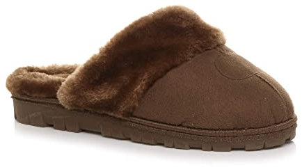 AJVANI flat low heel winter faux fur lined mules slippers size 6 39