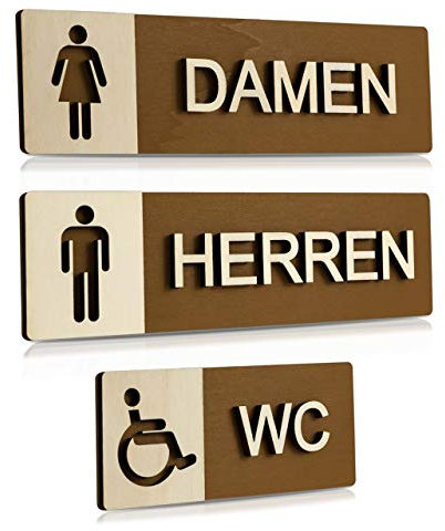 Manschin-Laserdesign WC Schild Echtholz Holz Edel Piktogramme Toilette Toilettenschilder Türschild Damen Herren (Komplettset (Damen-Herren-Behinderten WC))
